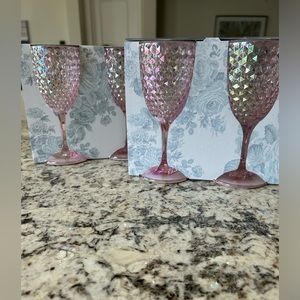 New Shabby Chic Acrylic Iridescent Pink Stem Drinkware Set of 4 11.5oz